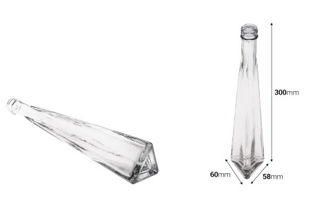 Staklena trouglasta dekorativna flaša 180mL-dimenzije_slike