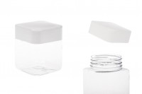 Plastična (PET) kockasta tegla za soli za kupanje 280mL, sa belim zatvaračem i zaptivkom na indukciono lepljenje
