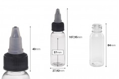Plastična PET bočica 30mL sa crnim "unicorn" poklopcem za elektronsku cigaretu - 50 kom