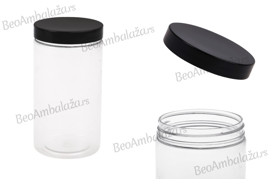 Plastična PET kutija 350mL za soli za kupanje, sa crnim zatvaračem 65x120 mm