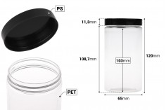 Plastična PET kutija 350mL za soli za kupanje, sa crnim zatvaračem 65x120 mm