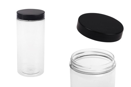 Plastična PET kutija 400mL za soli za kupanje, sa crnim zatvaračem 65x145 mm-slika_proizvoda