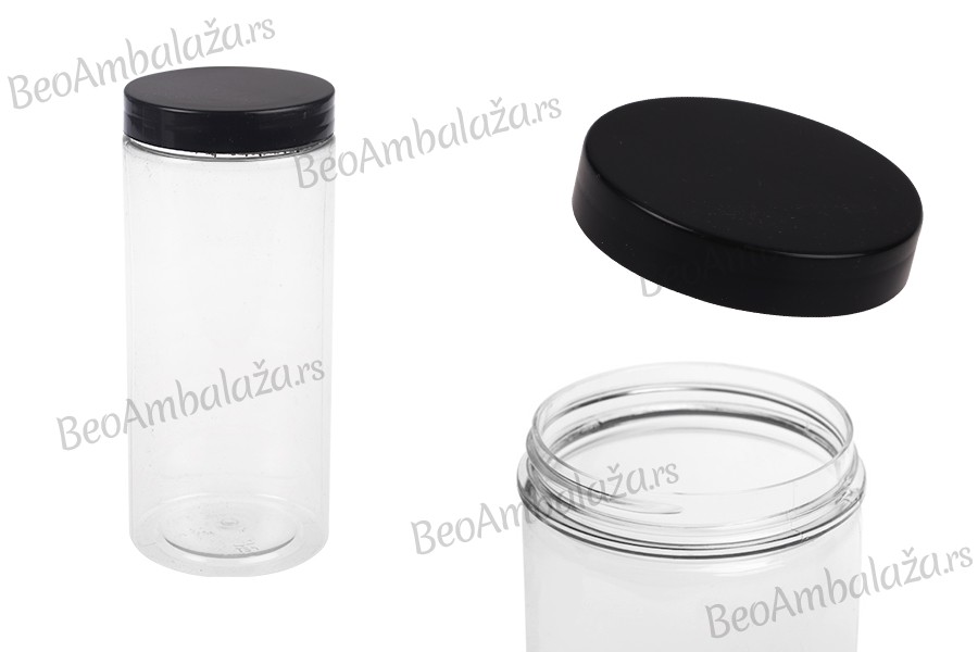 Plastična PET kutija 400mL za soli za kupanje, sa crnim zatvaračem 65x145 mm