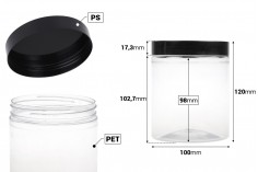 Plastična PET kutija 750mL za soli za kupanje, sa crnim zatvaračem 100x120 mm