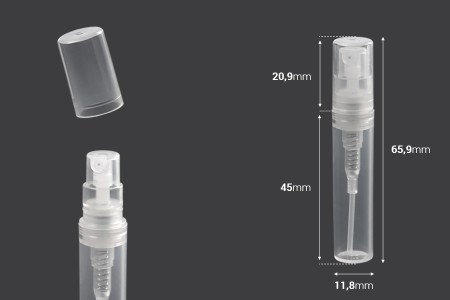 Providna plastična tester bočica 3mL za parfeme, sa sprejom i zatvaračem - 50 kom-dimenzije_slike