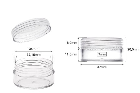 Akrilna kutijica 10mL sa zatvaračem - 12 kom-dimenzije_slike