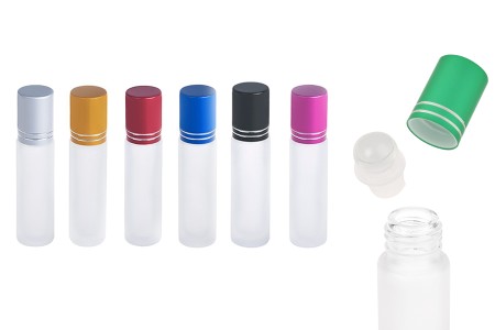 Staklena peskirana roll-on bočica 10mL sa staklenom kuglicom i zatvaračem u raznim bojama - 12 kom-1