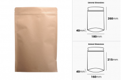 Kraft DoyPack kesice 180x40x260 mm sa zip zatvaranjem, unutrašnjom aluminijumskom oblogom, ovalnim dnom i sa mogućnošću termo zatvaranja – 50 kom