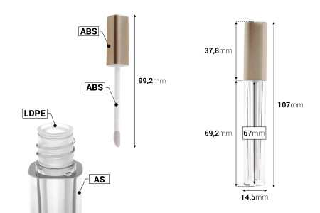 Providna tubica 4mL za sjaj za usne sa zlatnim zatvaračem - 6 kom-dimenzije_slike