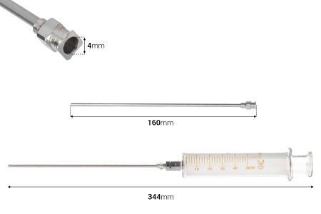 Stakleni špric 50ml sa metalnim vrhom i metalnom iglom-dimenzije_slike