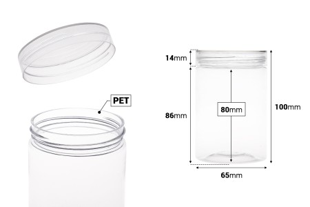 Plastična PET kutija 250mL sa providnim zatvaračem - 12 kom-dimenzije_slike