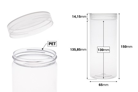 Plastična (PET) kutija 410mL, sa providnim zatvaračem - 6 kom-dimenzije_slike