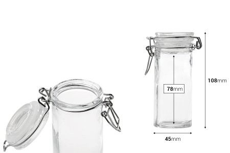 Staklena okrugla tegla 90mL sa staklenim zatvaračem sa hermetičkim zatvaranjem (žicom i gumicom na poklopcu)-dimenzije_slike