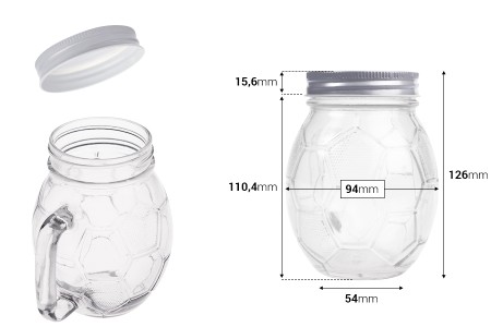 Τegla sa drškom 450mL u obliku lopte, sa srebrnim zatvaračem i fudbalskim motivom-dimenzije_slike