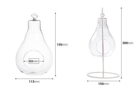Dekorativni svećnjak, ukrasno staklo u obliku sijalice sa belim metalnim postoljem-dimenzije_slike