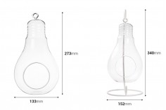 Ukrasno staklo u obliku lampe, privezak   na  belom metalnom postolju