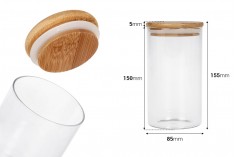 Staklena okrugla teglica 700mL, sa drvenim poklopcem i gumicom
