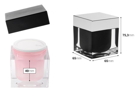 Akrilna kutijica za kremu 100mL, sa međupoklopcem i zatvaračem, u dve boje-dimenzije_slike