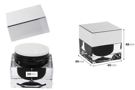 Akrilna kutijica za kremu 15mL, sa međupoklopcem i srebrnim zatvaračem-2