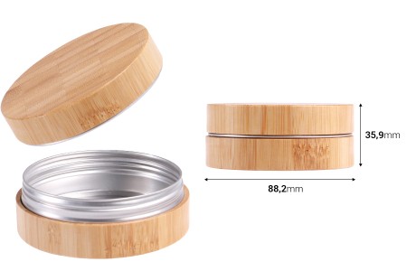 Aluminijumska kutijica 100 ml spoljašnji deo od bambusa sa unutrašnjom zaptivkom u zatvaraču-dimenzije_slike