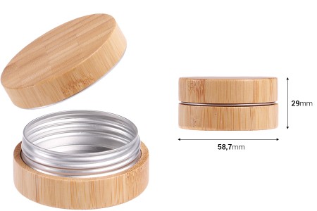 Aluminijumska kutijica 30 ml spoljašnji deo od bambusa sa unutrašnjom zaptivkom u zatvaraču-dimenzije_slike