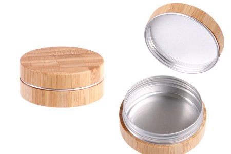 Aluminijumska kutijica 60 ml spoljašnji deo od bambusa sa unutrašnjom zaptivkom u zatvaraču-slika_proizvoda