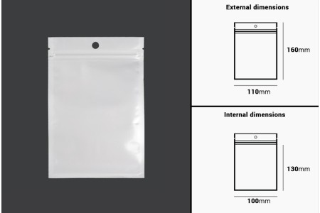 Plastična zip kesica 110x160mm sa belom zadnjom i providnom prednjom stranom i rupom za kačenje - 100 kom-dimenzije_slike
