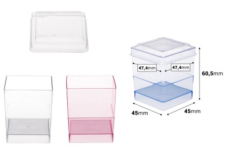 Plastična četvrtasta posudica za slatkiše 80mL sa poklopcem - 48 kom-dimenzije_slike