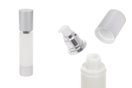 Airless plastična bočica 50mL za kreme sa aluminijumskom osnovom i zatvaračem u srebrnoj boji-slika_proizvoda