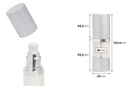 Airless plastična flašica 15mL za kreme sa aluminijumskom osnovom i zatvaračem u srebrnoj boji-2