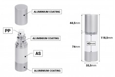 Airless plastična bela bočica 30mL za kreme sa aluminijumskom osnovom i zatvaračem u MAT srebrnoj boji