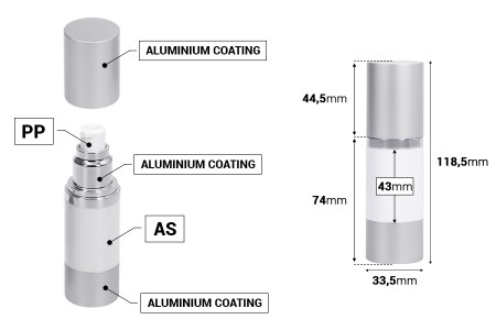 Airless plastična bela bočica 30mL za kreme sa aluminijumskom osnovom i zatvaračem u MAT srebrnoj boji-2