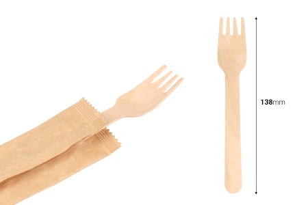 Drvene viljuške 138 mm u pojedinačnoj papirnoj ambalaži - 100 kom-dimenzije_slike