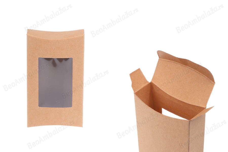 Kraft papirna kutija za sapune 95x55x20 mm sa prozorom i zaobljenim ivicama - 50 kom-slika_proizvoda