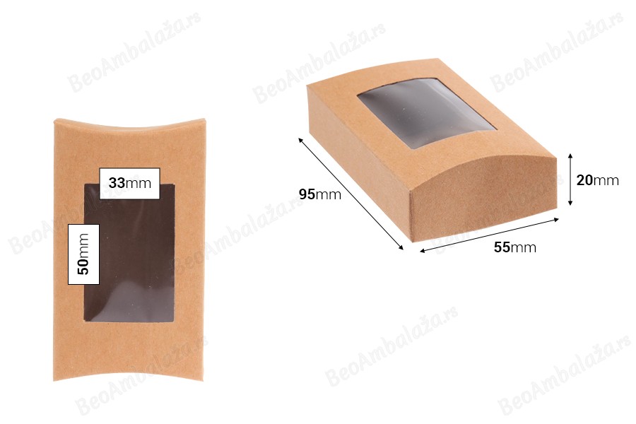 Kraft papirna kutija za sapune 95x55x20 mm sa prozorom i zaobljenim ivicama - 50 kom-dimenzije_slike