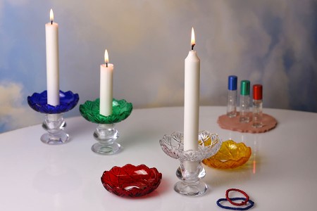Dekorativna staklena ploča sa rupom u sredini (26 mm) za sveće, više boja - 6 kom-grupa_slika