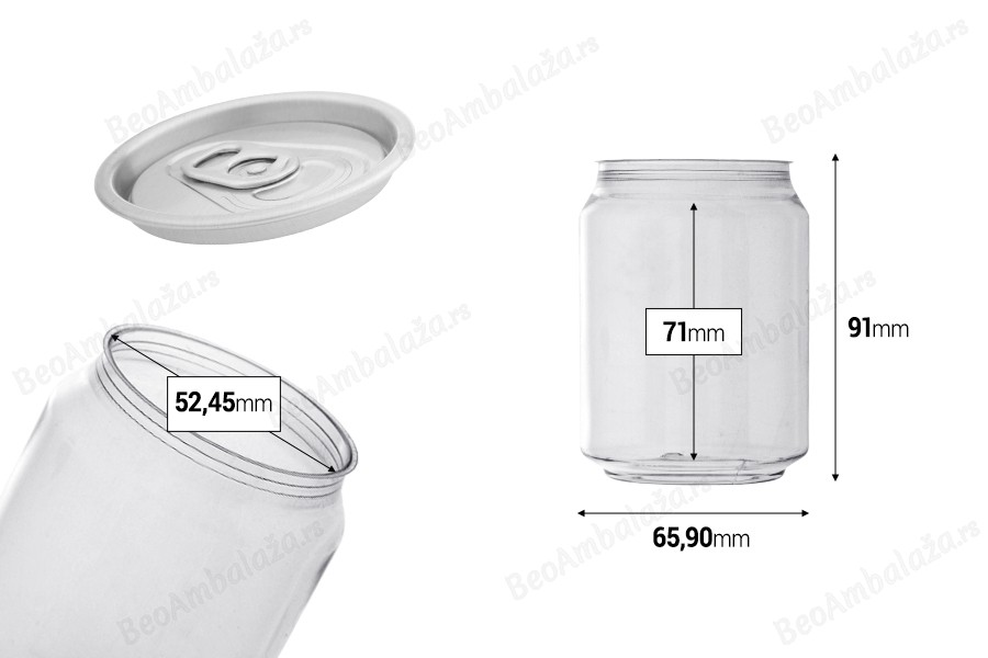 Providna (PET) plastična limenka 250mL sa aluminijumskim poklopcem (nepohodna upotreba mašine za zatvaranje) - 200 kom-dimenzije_slike