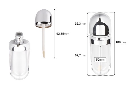 Tubica za sjaj za usne 8 mL, providna sa srebrnim zatvaračem - 6 kom-dimenzije_slike