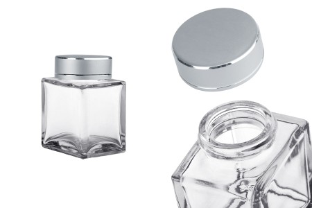 Luksuzna staklena tegla 100mL sa srebrnim mat zatvaračem i srebrnom trakom - 6 kom-slika_proizvoda