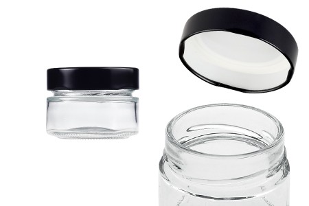 Cilindrična staklena tegla 75mL sa crnim zatvaračem T.O 63 Deep - 160 kom-slika_proizvoda