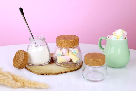 Staklena tegla 280mL sa plastičnim zatvaračem sa dezenom drveta - 6 kom-grupa_slika