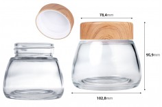 Staklena tegla 360mL sa plastičnim zatvaračem sa dezenom drveta - 6 kom