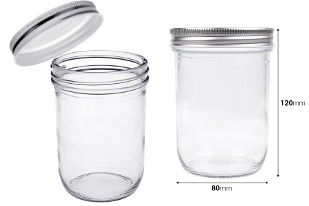 Staklena tegla 450mL sa srebrnim aluminijumskim zatvaračem - 6 kom-2