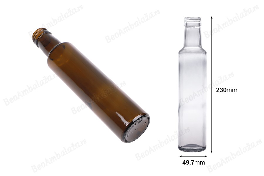 Staklena flašica 250mL Dorica sa grlom PP 31.5 - 60 kom-dimenzije_slike