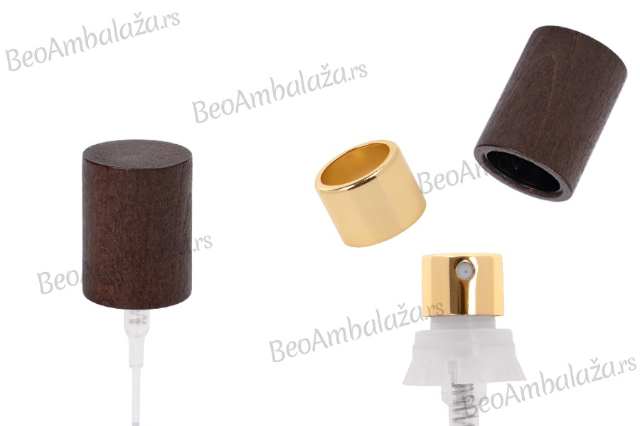 Aluminijumski sprej sa drvenim poklopcem za parfemske bočice sa Crimp sigurnosnim zatvaranjem 15 mm Aluminijumski sprej sa drvenim poklopcem za parfemske bočice sa Crimp sigurnosnim zatvaranjem 15 mm