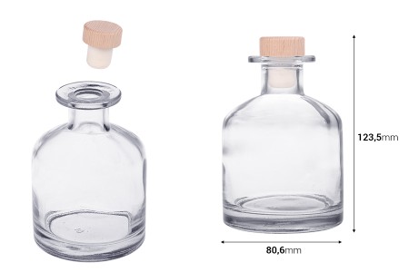 Elegantna staklena flašica od 250mL sa čepom sa drvenom glavom-dimenzije_slike