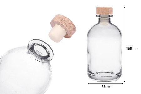 Providna staklena flašica od 375mL sa silikonskim čepom sa drvenom glavom-dimenzije_slike