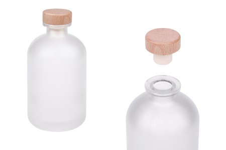 Providna peskirana staklena flaša od 500mL sa silikonskim čepom sa drvenom glavom-slika_proizvoda