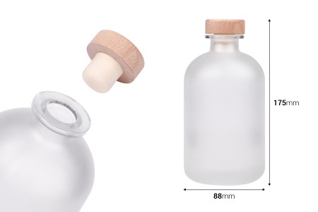 Providna peskirana staklena flaša od 500mL sa silikonskim čepom sa drvenom glavom-dimenzije_slike