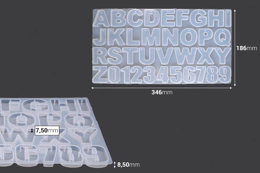 Silikonski kalup Engleska abeceda i brojevi 346x186x8,5mm-dimenzije_slike